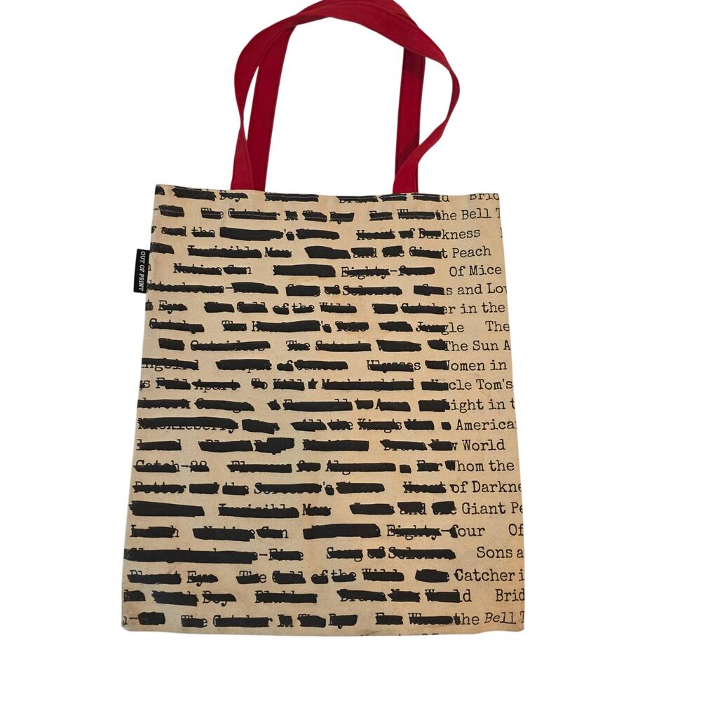 Out of Print Banned Books Canvas Tote Bag Dark Academia Red Handle USA
